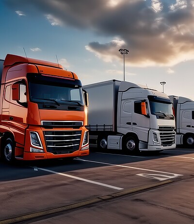 Car parking lot, Semi-Truck parked, Truck stop on Rest area On the highway.